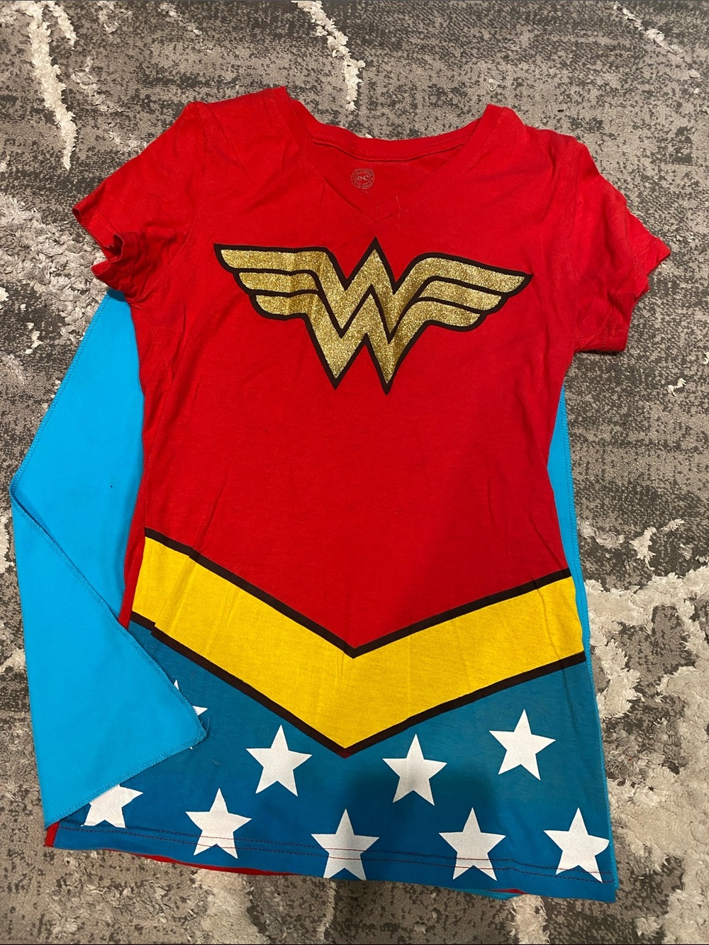 DC Girls Red and Blue Wonder Hero Dress with Gold Emblem